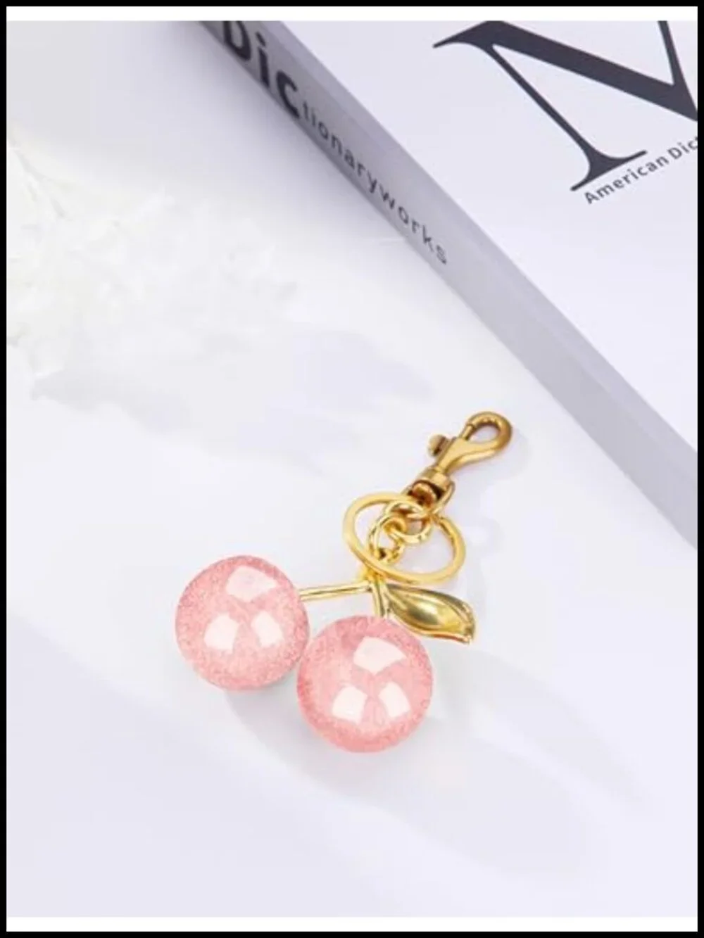 Sparkling Resin Cherry Bag Charm Keychain Cute Purse Accessory Glitter Gold